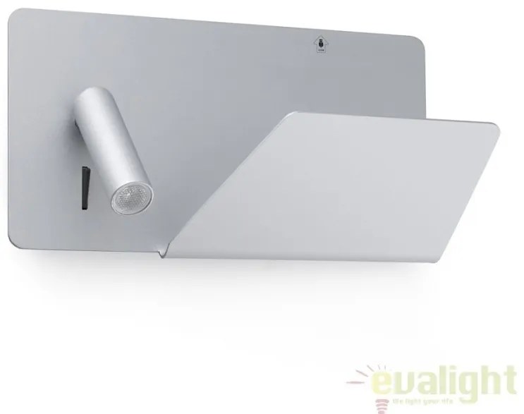 Aplica de perete ultra moderna / Lampa cu reader LED SUAU USB gri dormitor dreapta 62123