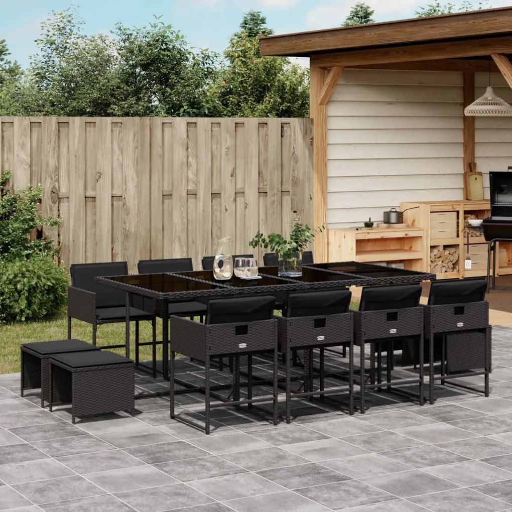 vidaXL Set mobilier de grădină cu perne, 13 piese, negru, poliratan
