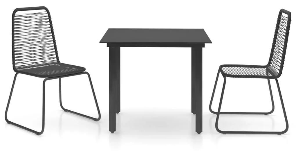 3060130 vidaXL Set mobilier de masă pentru grădină, 3 piese, negru, ratan PVC