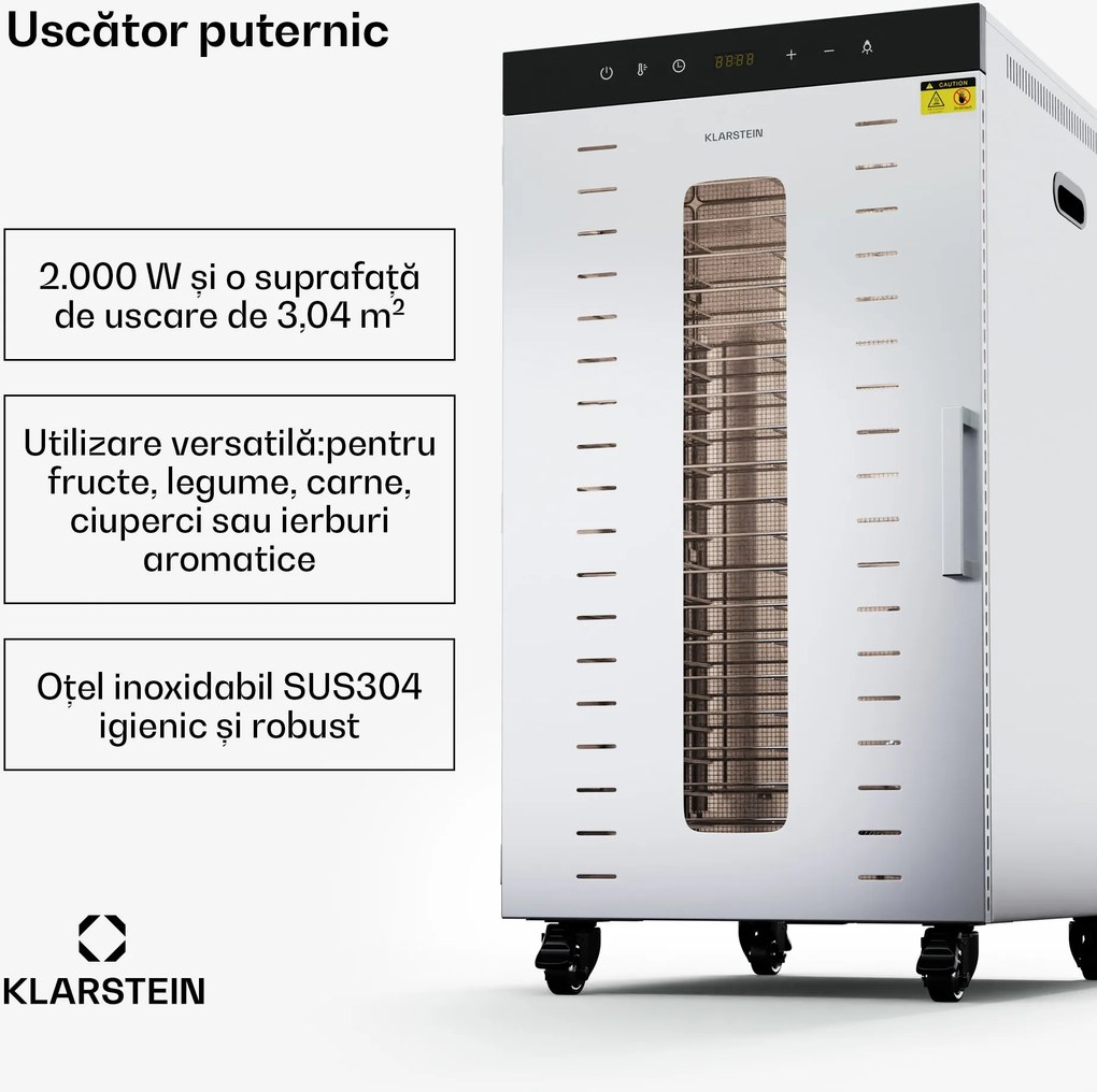 Klarstein Uscător MasterJerky 300, 2 000 W, 30 - 90 °C, cronometru de 24 de ore, oțel inoxidabil