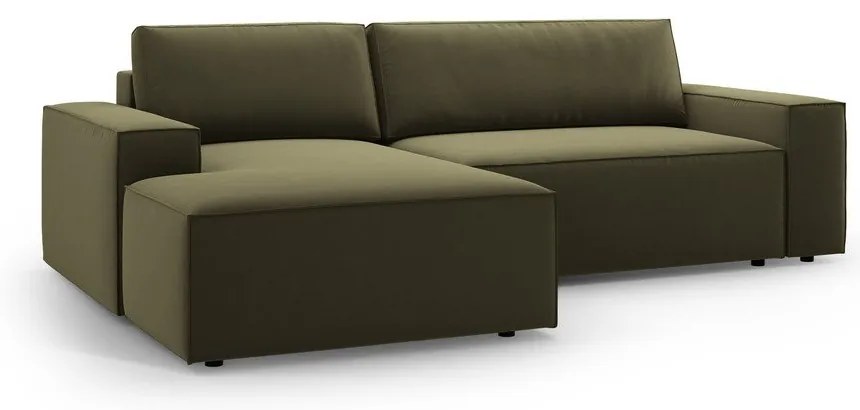 Colțar verde extensibil/cu spațiu de depozitare cu tapițerie din catifea (cu colț pe partea stângă /cu șezlong) Jodie – Micadoni
