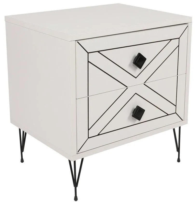 Noptiera Glynn Nightstand, Crem, 40x55x50 cm