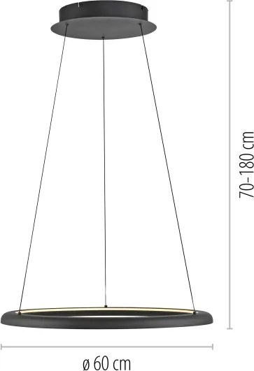 Schöner Wohnen 15570-18-LED QUILLO, lustră suspendată pe cablu LED, dimabilă, 36 W, 230 V, Ø 60 cm, negru