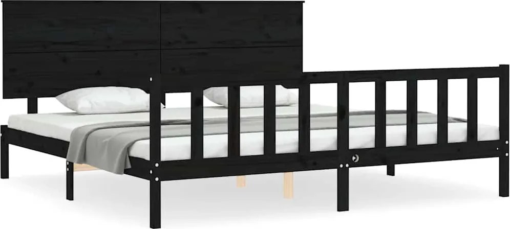 vidaXL Cadru pat cu tăblie 200x200 cm, negru, lemn masiv