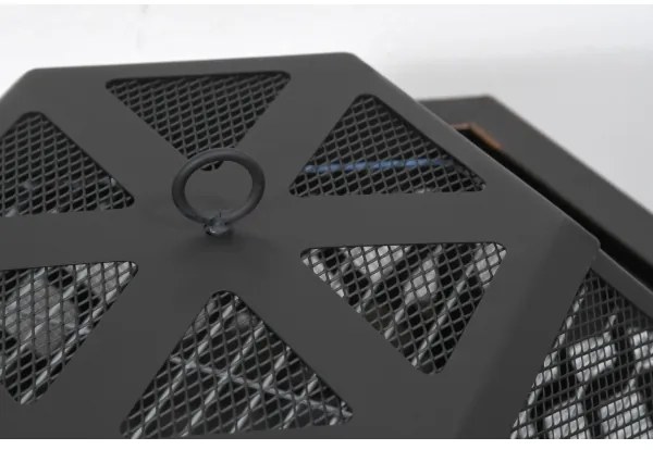 Vatră portabilă pe lemn cu grătar neagră/patină