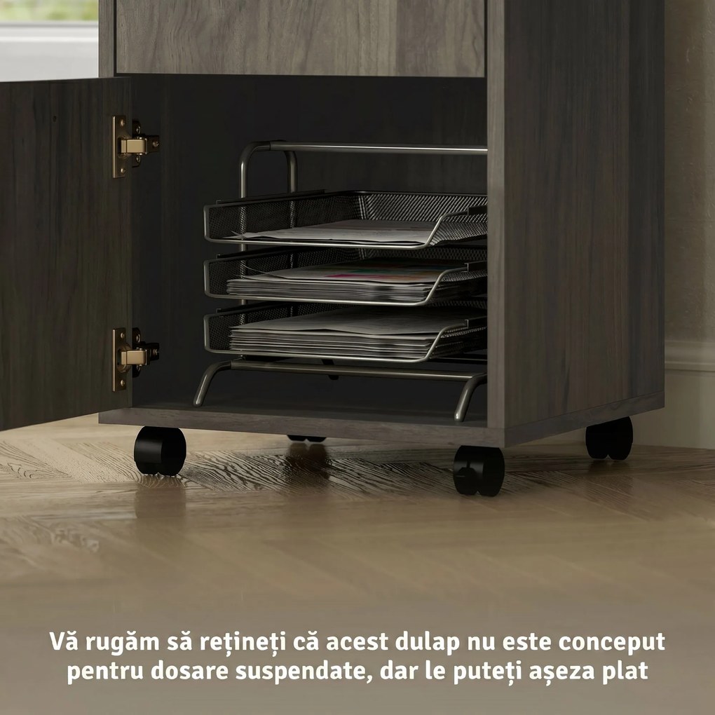 HOMCOM Dulap de Birou cu 4 Roți, Raft Deschis și 2 Sertare, Mobilier de Birou din Lemn și Metal, 40x35x60 cm, Maro | Aosom Romania