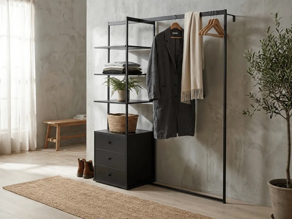 OFERTA Suport pentru haine cu raft ARDEO 150x180 cm, negru II. calitate