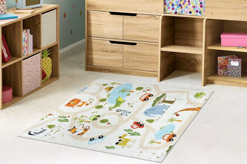 BAMBINO 1165 covor lavabil Grădină zoologică pentru copii anti-alunecare bej - SECUNDAR-COTATI PRODUSUL