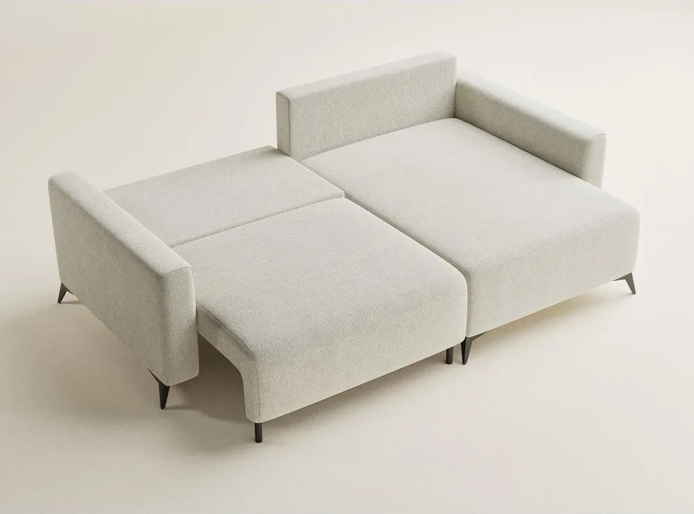 Colțar crem extensibil/cu spațiu de depozitare cu tapițerie din chenille (cu colț pe partea dreaptă/cu șezlong) Leon – Maison de Rêve