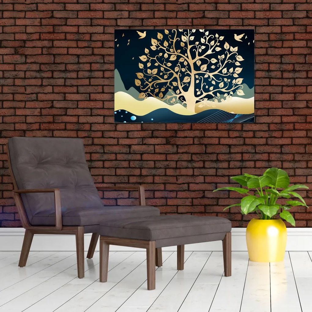 Tablou cu copac auriu (90x60 cm)