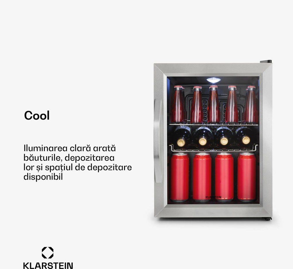 Klarstein Beersafe M, frigider, C, LED, 2 grătare metalice, ușă din sticlă, neagră