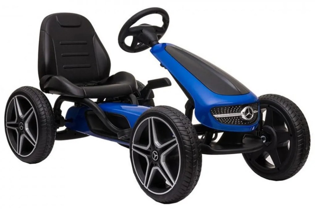 Kart cu pedale pentru copii NOVOKIDS® Mercedes Benz Kart PRO, Cu claxon si melodii, Carena, Structura metalica, Frana de mana, Functie FreeWheel,