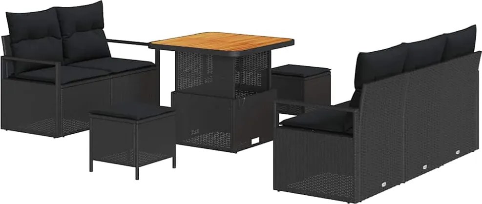 vidaXL Set de canapele pentru grădină cu pernă cu pernă 8 pcs Negru