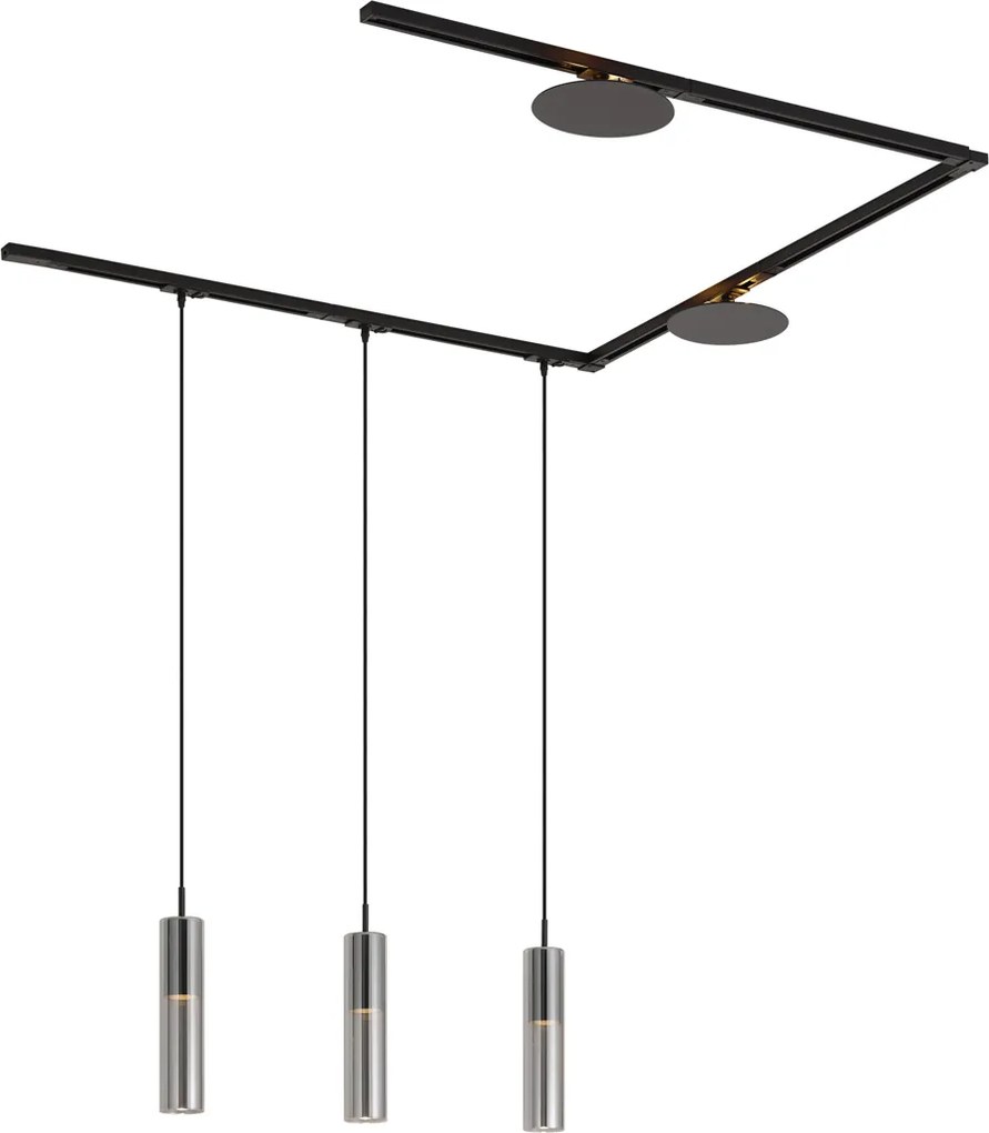 Sistem de iluminat pe șină modern negru cu 3 lumini suspendate și 2 plafoniere monofazate - Iconic Lloyd Pulley