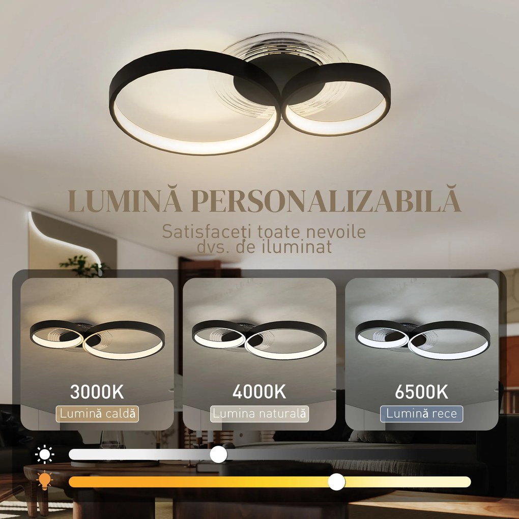 HOMCOM Lampă de tavan LED Modernă cu Intensitate Reglabilă, Putere 40W, Negru | Aosom Romania