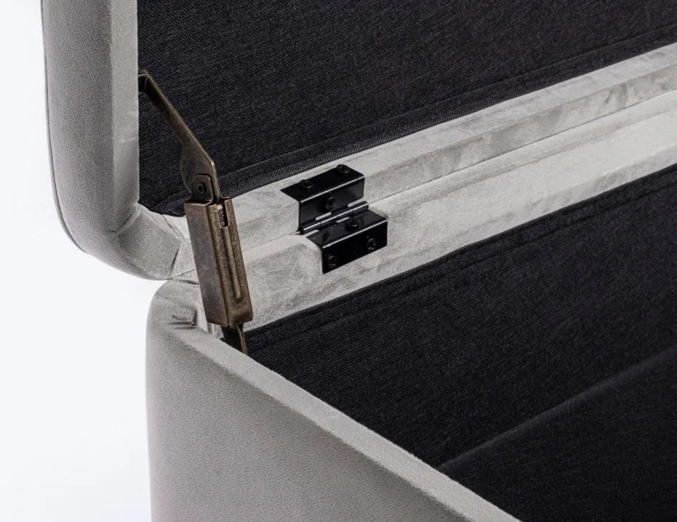 Bancheta cu spatiu pentru depozitare gri/negru din catifea si metal, 110 cm, Irina Bizzotto