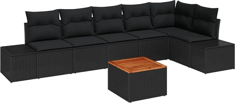 vidaXL Set de canapele pentru grădină 7 pcs Negru poliratan
