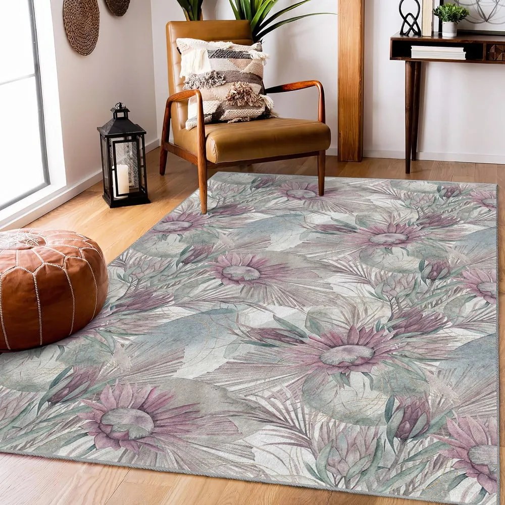 Covor tip traversă mov/gri lavabil 80x200 cm Dusty Flowers – Mila Home