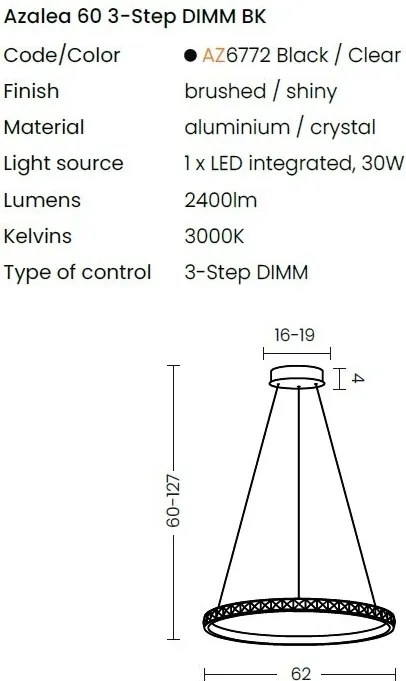 Lustra LED suspendata design circular AZALEA 60 3-STEP DIMM