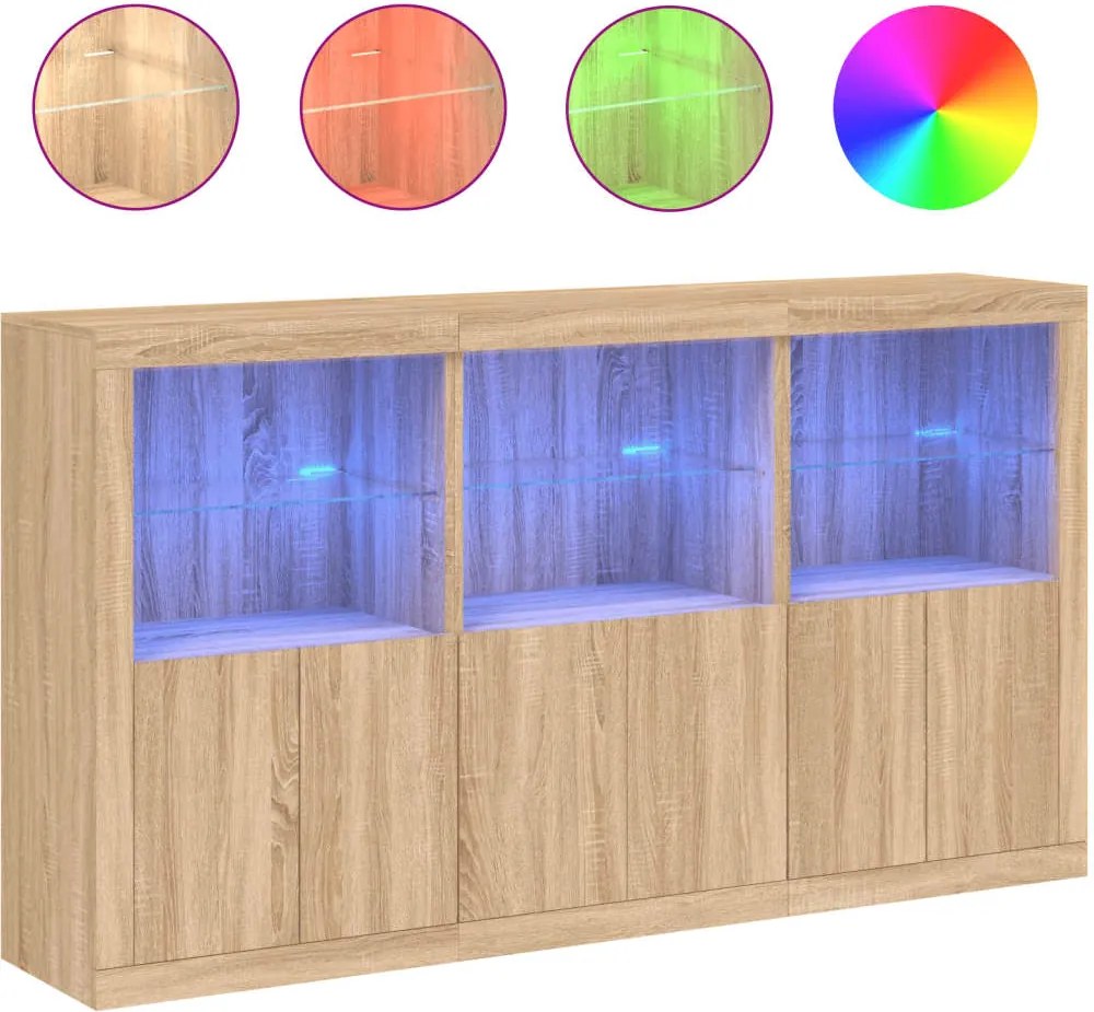 vidaXL Servantă cu lumini LED, stejar sonoma, 181,5x37x100 cm