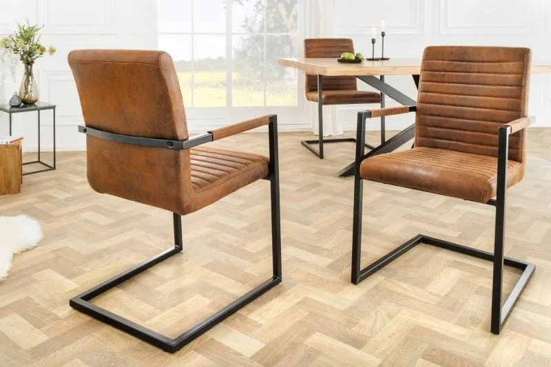 Set 2 scaune cu brate Loft maro antic/ negru