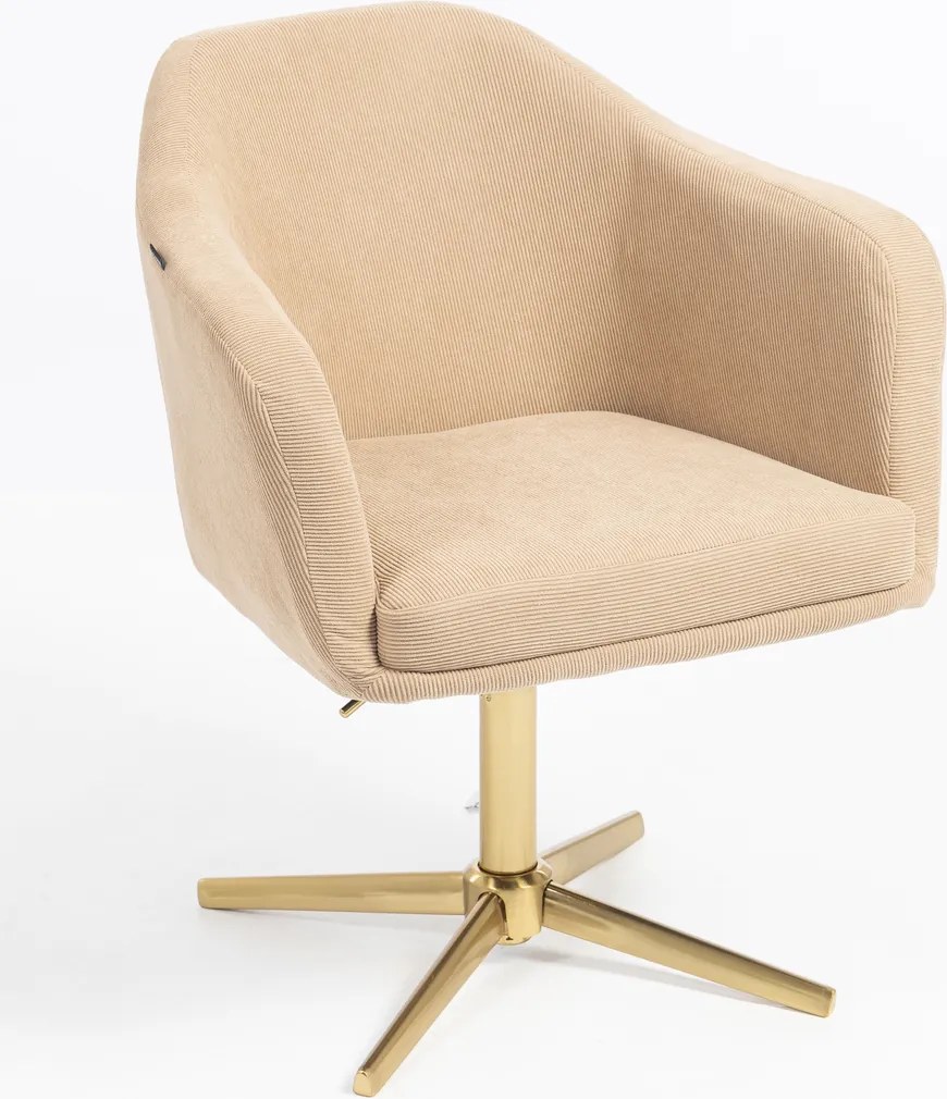 HR832CROSS Scaun Catifea Reiată Premium culoare Bej Ghimbir cu Bază Aurie