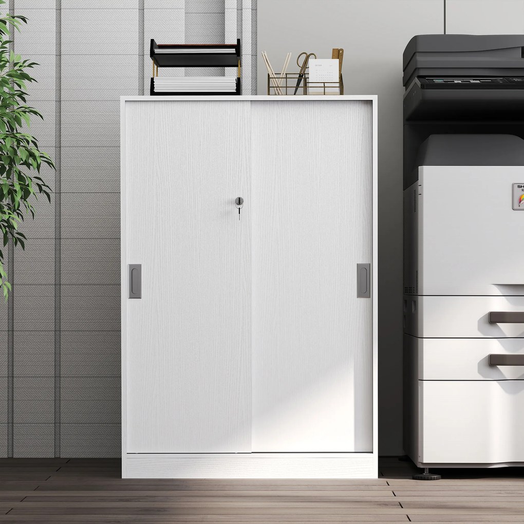 Vinsetto Dulap Birou cu 3 Rafturi și 2 Chei de Siguranță, 80x40x120 cm, Alb | Aosom Romania