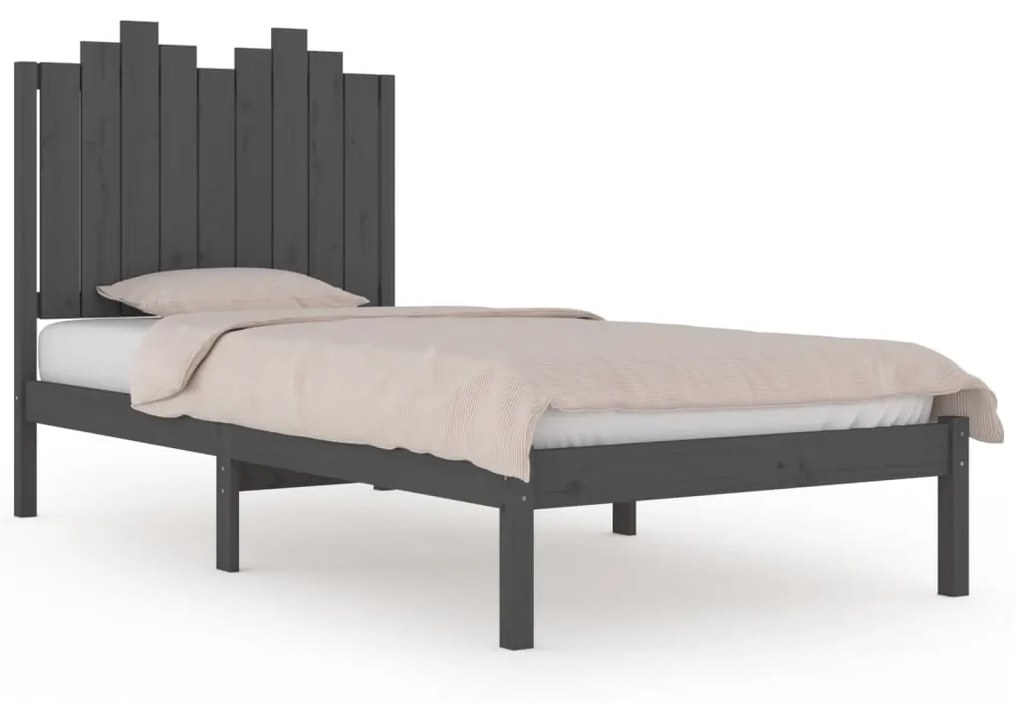 3103745 vidaXL Cadru de pat single, gri, 90x190 cm, lemn masiv de pin