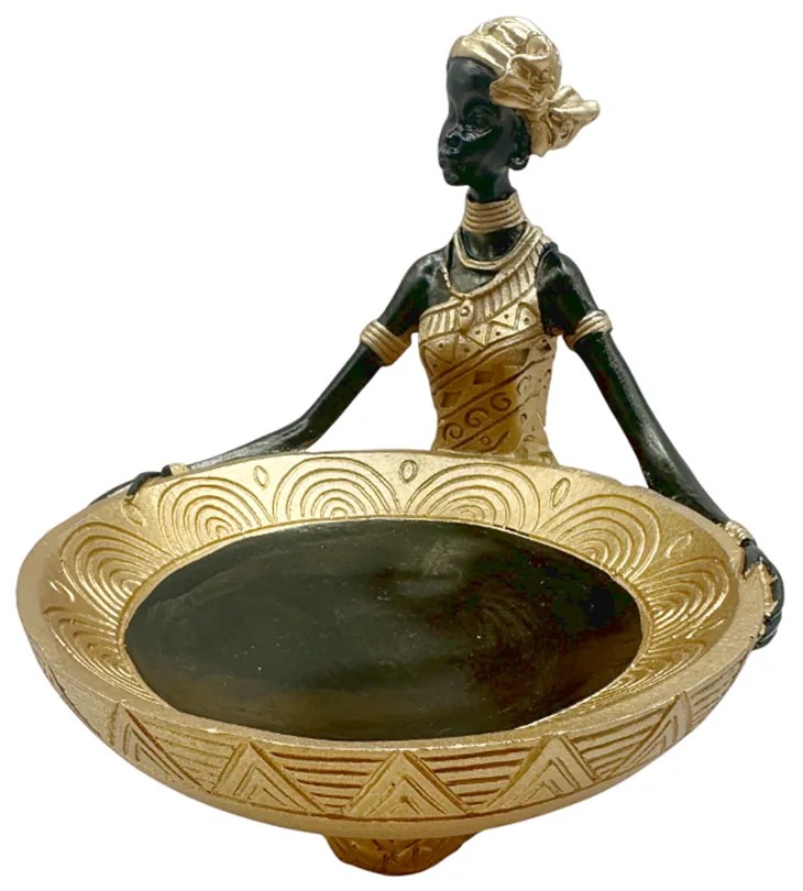 Statueta Negresa AMIL cu Platou auriu, 14x14cm