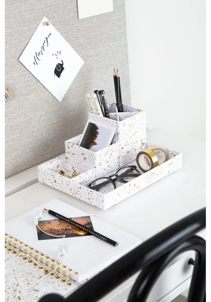 Organizator de birou cu 4 piese Bigso Box of Sweden Lena, alb-auriu