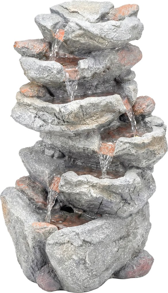 Outsunny Fântână de exterior cu design de rocă în 6 niveluri, cascadă de apă cu lumini LED, debit reglabil, gri | Aosom Romania