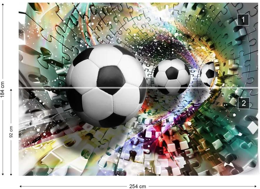Fototapet GLIX - 3D Footballs Puzzle Tunnel Multicoloured + adeziv GRATUIT Tapet nețesute - 254x184 cm
