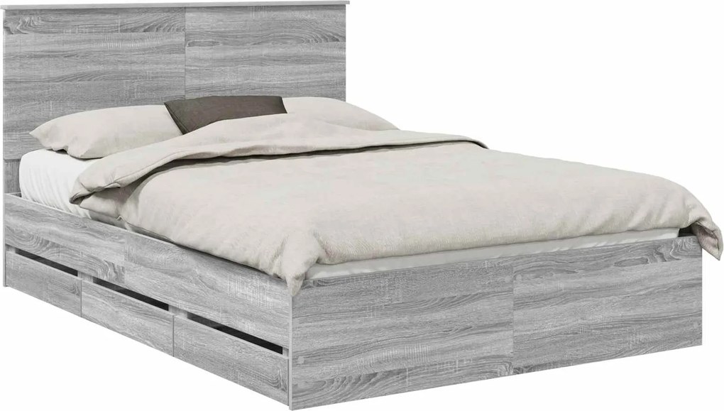 vidaXL Cadru de pat cu sertar Gri Sonoma 140 x 200 cm Lemn Ingineresc