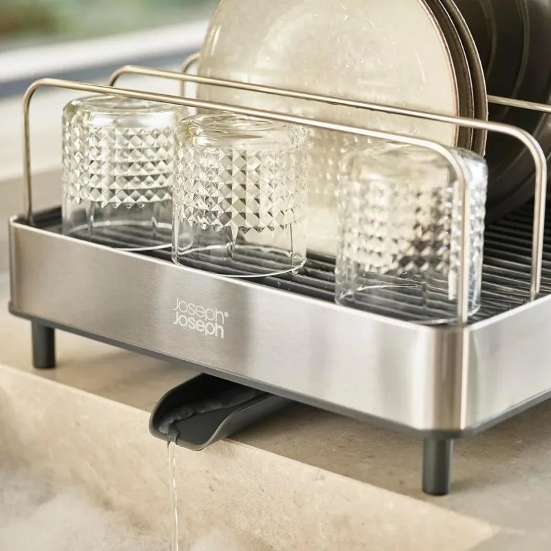 Uscător de vase Joseph Joseph 851690, Extensibil, Scurgere, Compartiment pentru cuțite, Pliabil, Gri închis/inox