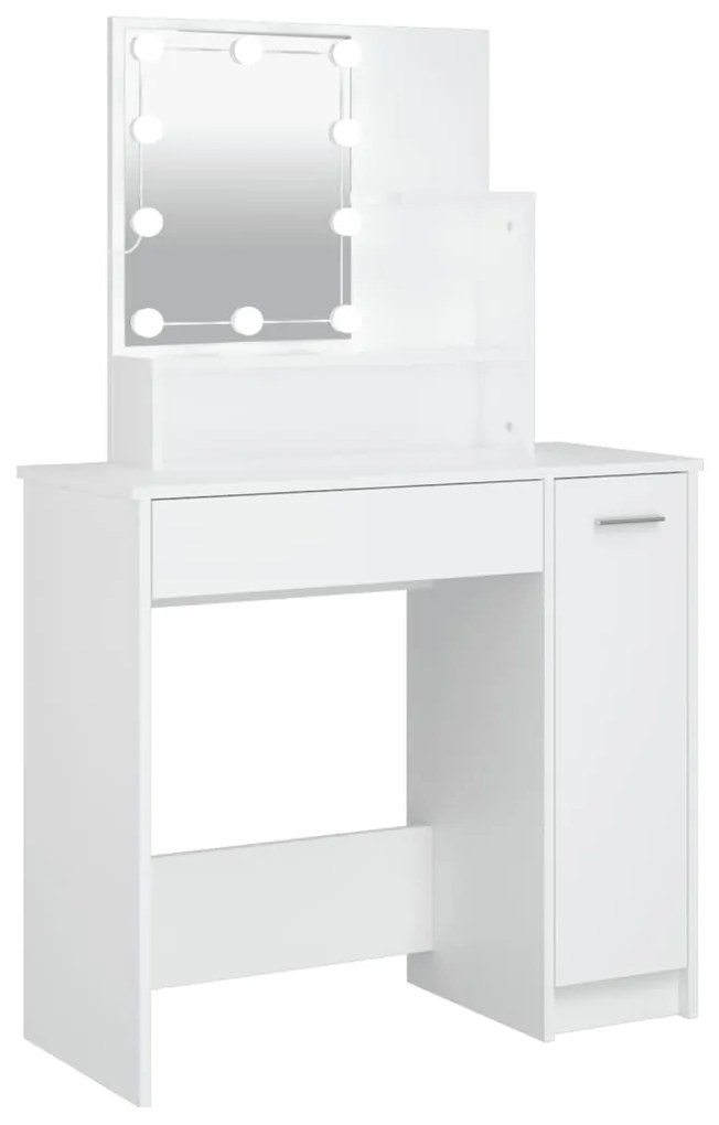808810 vidaXL Masă de toaletă cu LED, alb, 86,5x35x136 cm