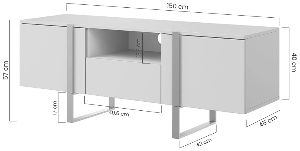Comodă TV Verica 150 cm cu nișă - cărbune / picioare negre