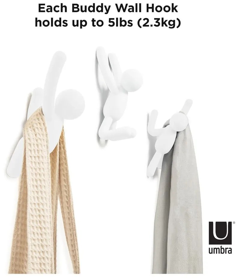 Cârlige 3 buc. de montat pe perete din plastic Buddy – Umbra