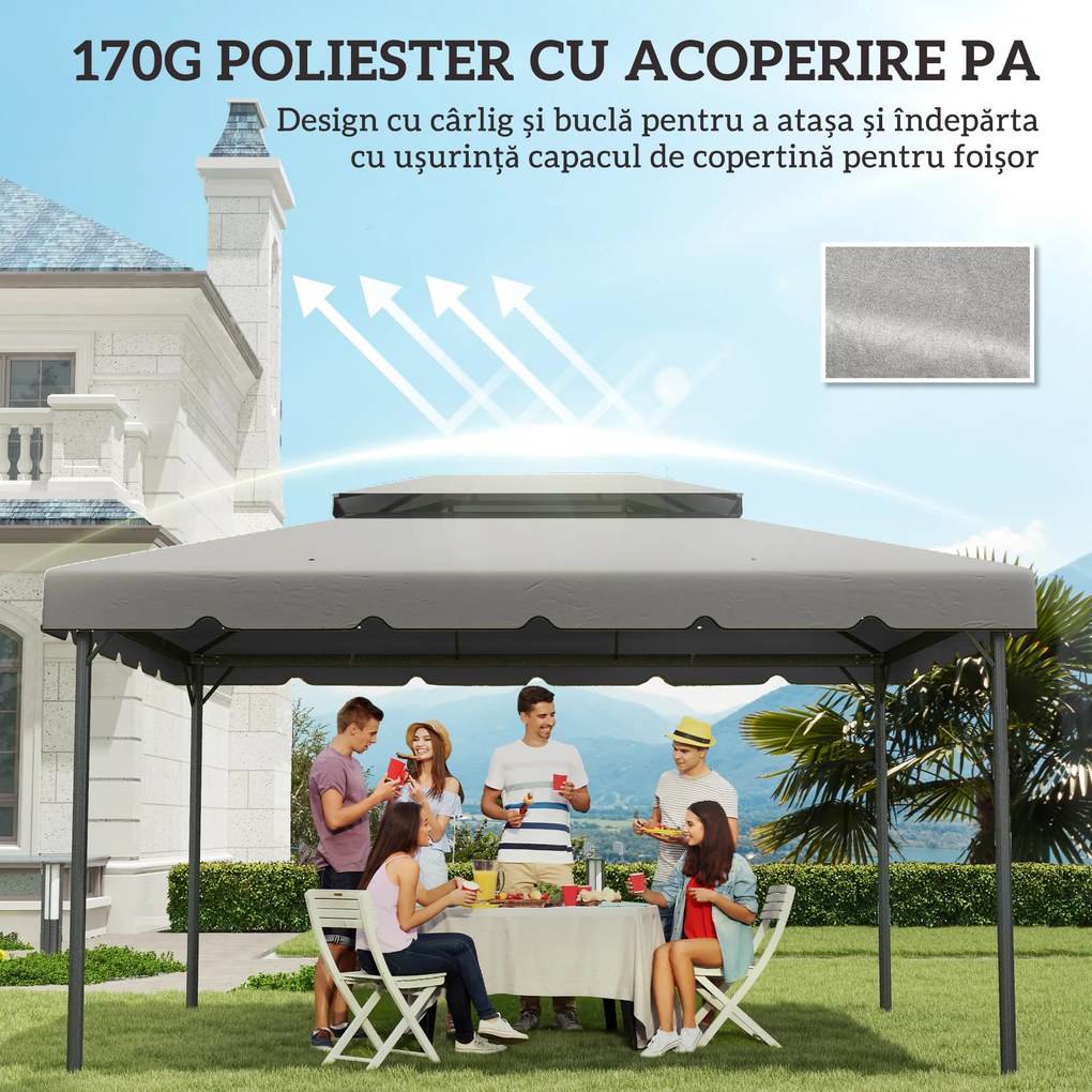 Outsunny Acoperiș de Rezervă pentru Pavilion 4x3 m cu 2 Niveluri pentru Grădină, Copertină Rezistentă la Apă din Poliester 170g/㎡ cu 8 Găuri de Drenaj, Gri Deschis | Aosom Romania