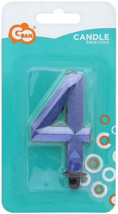 Numere Diamond Metallic Lumânare albastră numărul 4, lumânare de tort