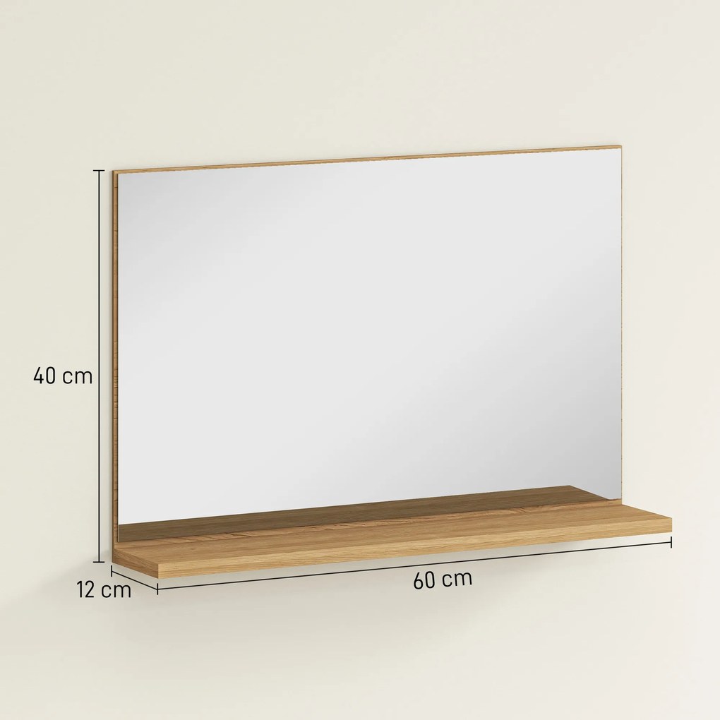 kleankin Oglindă de Baie Modernă cu Poliță 60x12x40 cm, Lemn | Aosom Romania