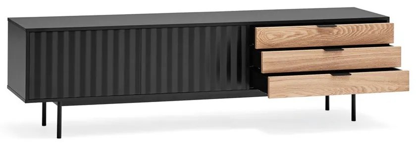 Comodă TV neagră/în culoare naturală cu aspect de lemn de stejar 180x52 cm Sierra – Teulat