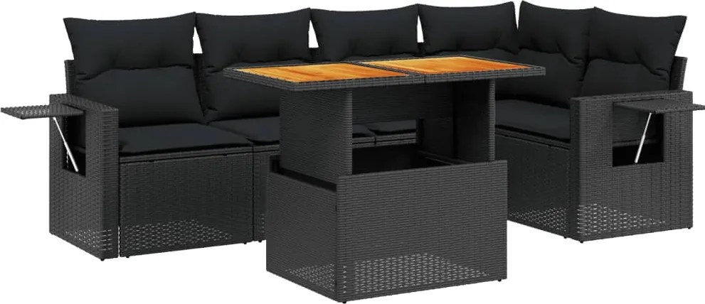 vidaXL Set mobilier de grădină cu perne, 6 piese, negru, poliratan