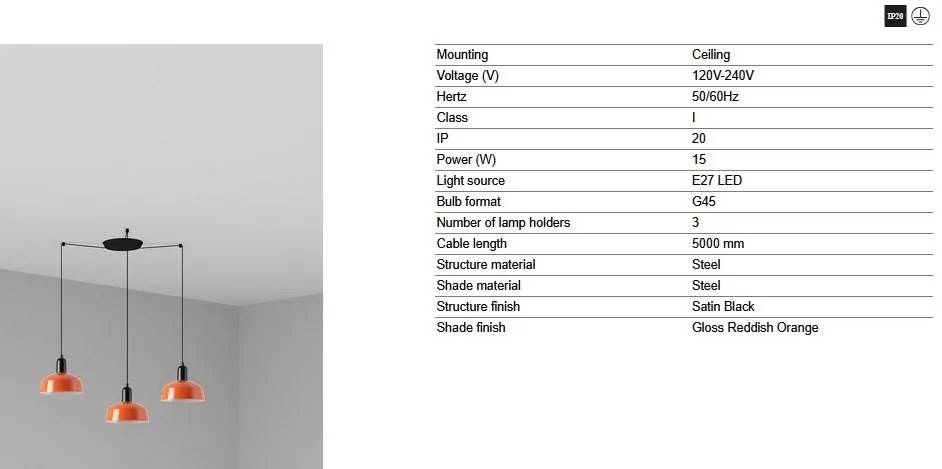 Lustra cu 3 pendule metal TATAWIN S orange