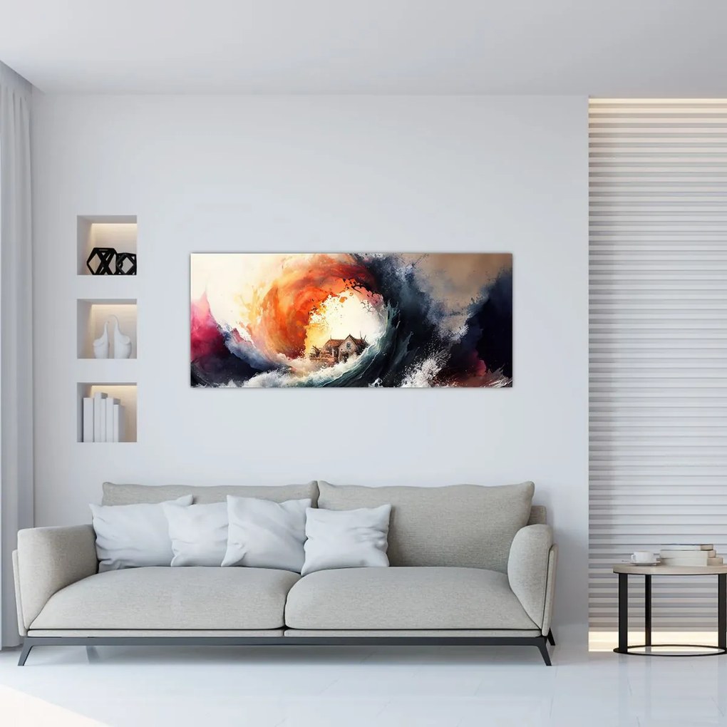 Tablou - În vârtejul potopului, acuarelă (120x50 cm)