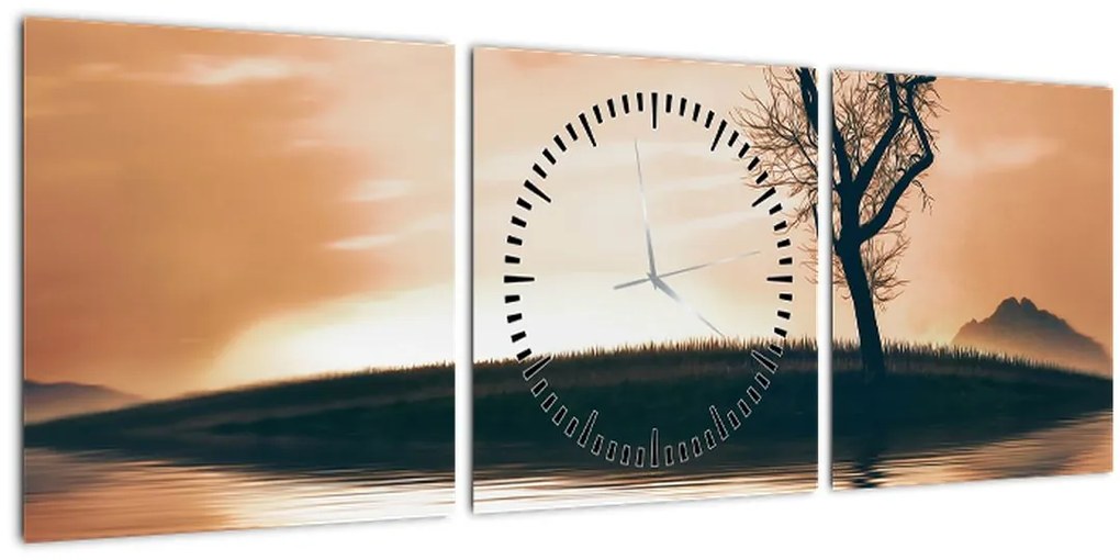 Tablou - Copaci pe insulă (cu ceas) (90x30 cm)
