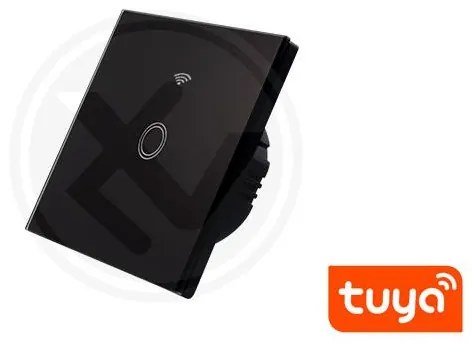 Intrerupator simplu smart, sticla securizata neagra, control Tuya, Masterled