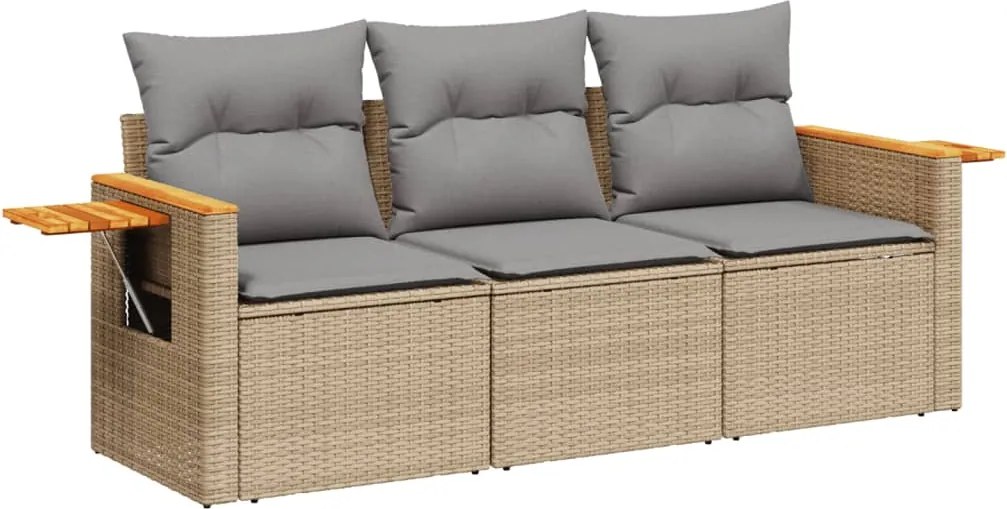 vidaXL Set canapele de grădină, 3 piese, cu perne, bej, poliratan