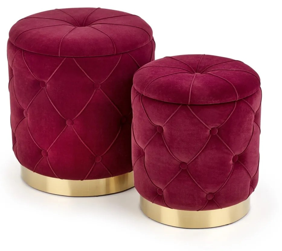Set tabureti tapitati Polly Rosu Inchis / Gold