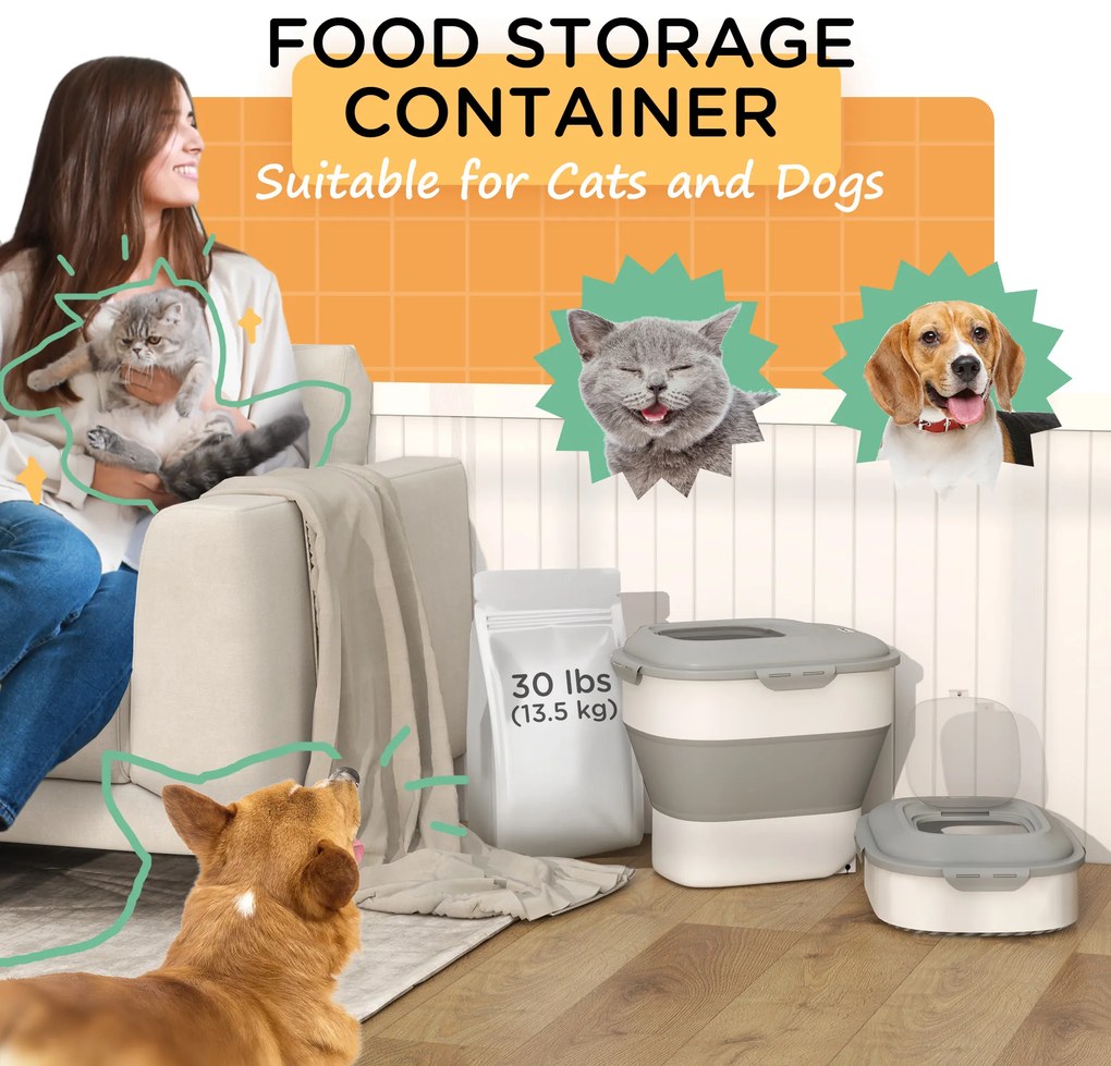 PawHut Recipient pentru Crochete de Câini Capacitate 5-25L cu Închidere Ermetică Gri | Aosom Romania