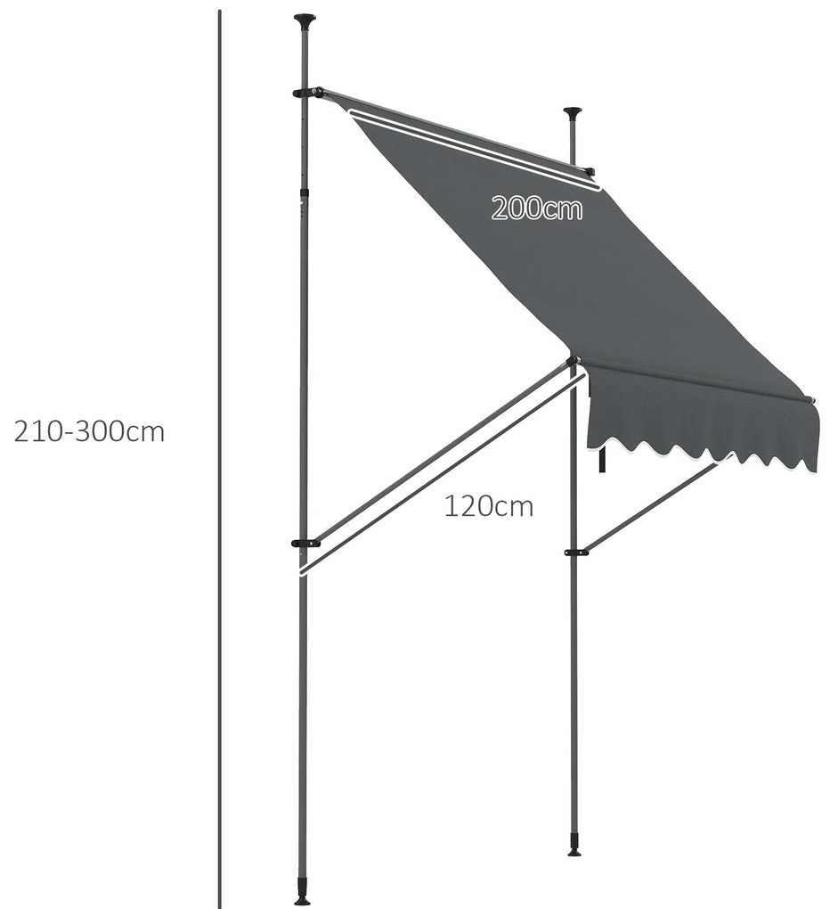 Outsunny Parasolar Manual Retractabil cu Manivela 200x120x210-300 cm cu Inaltime Ajustabila Impermeabil si Anti-UV Gri Inchis | Aosom Romania